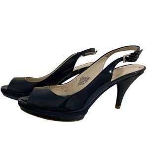 Nine West Navy patent leather Women's sling back Shoes Sz 6.5